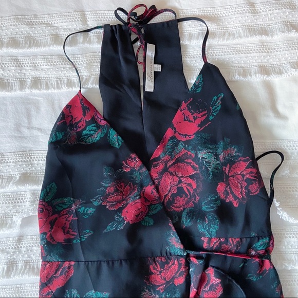 Lovers + Friends Black Red Rose Floral Print Wrap Mini Dress - Picture 8 of 8